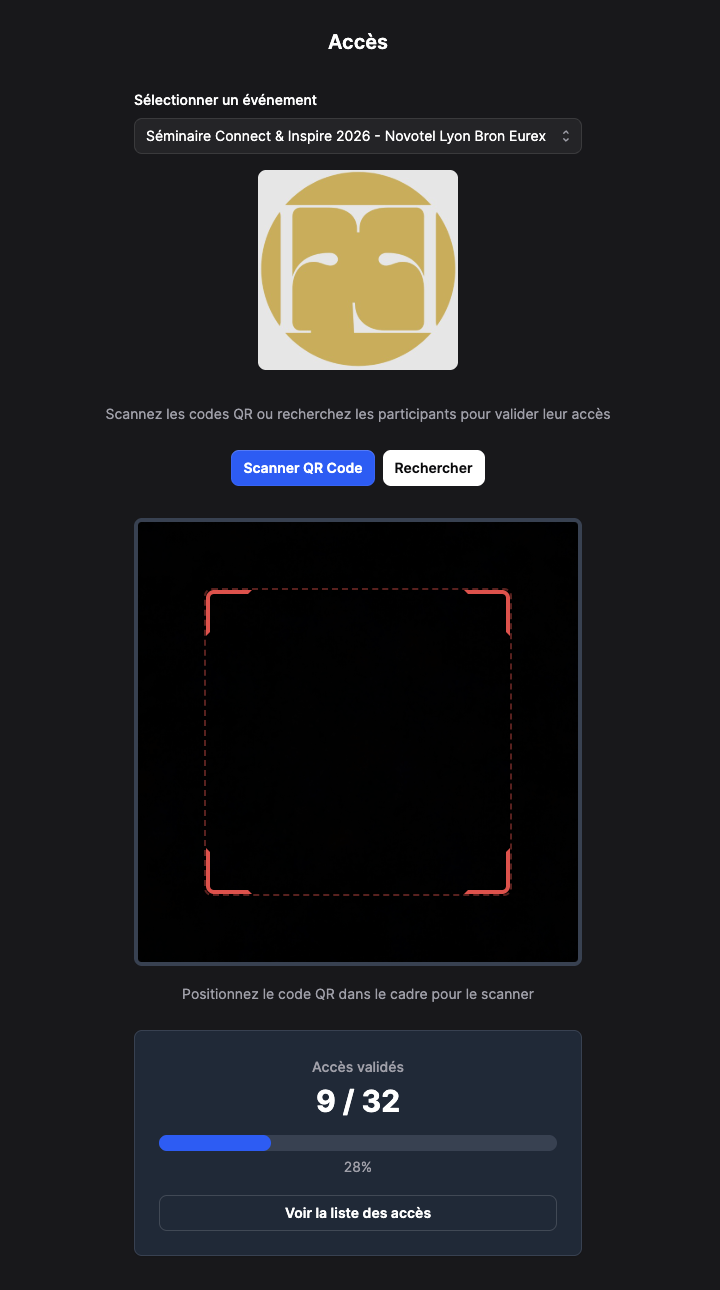 Application scanner QR code mobile Bandyy pour contrôle d'accès événement
